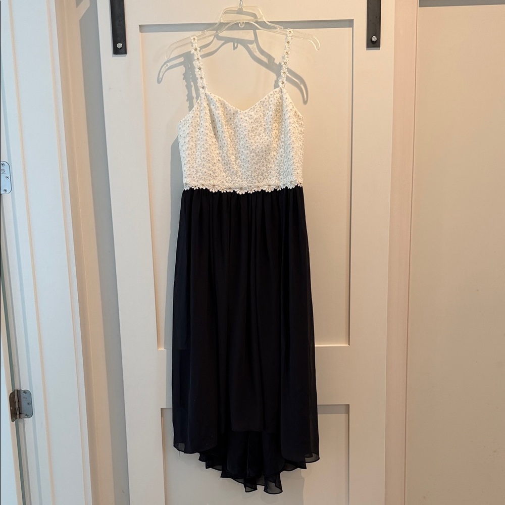 Ted Baker White Lace Bodice Navy Asymmetrical Dress
